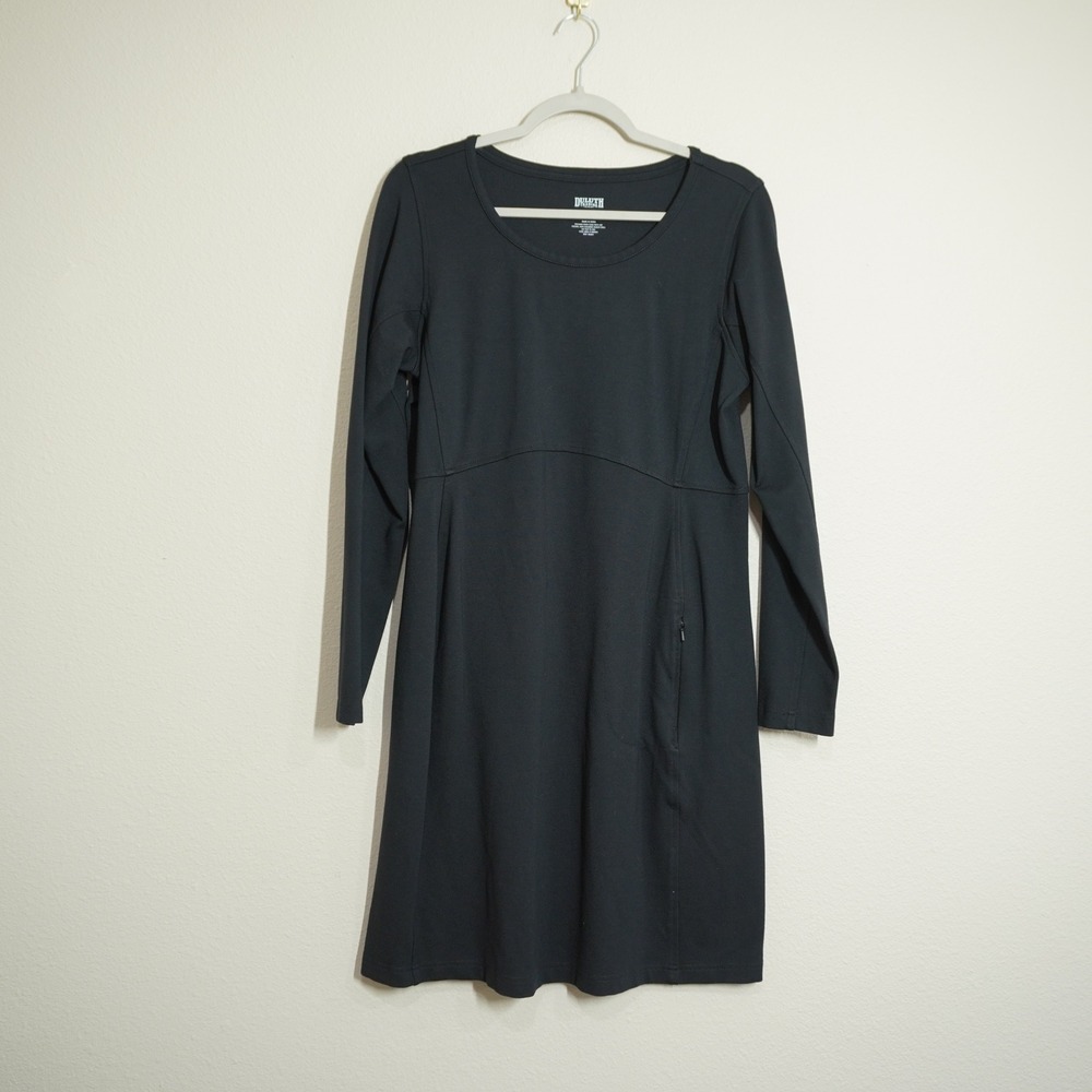 Duluth Trading Co Womens Size Medium Black Long Sleeve A-Line Dress Pockets